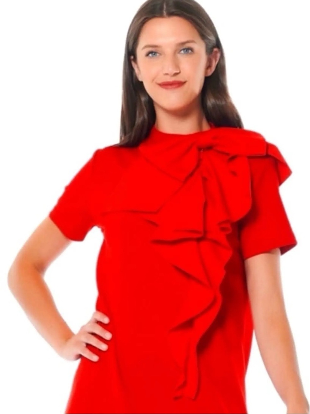 GRACIA Cascading Ruffle Large Bow Top